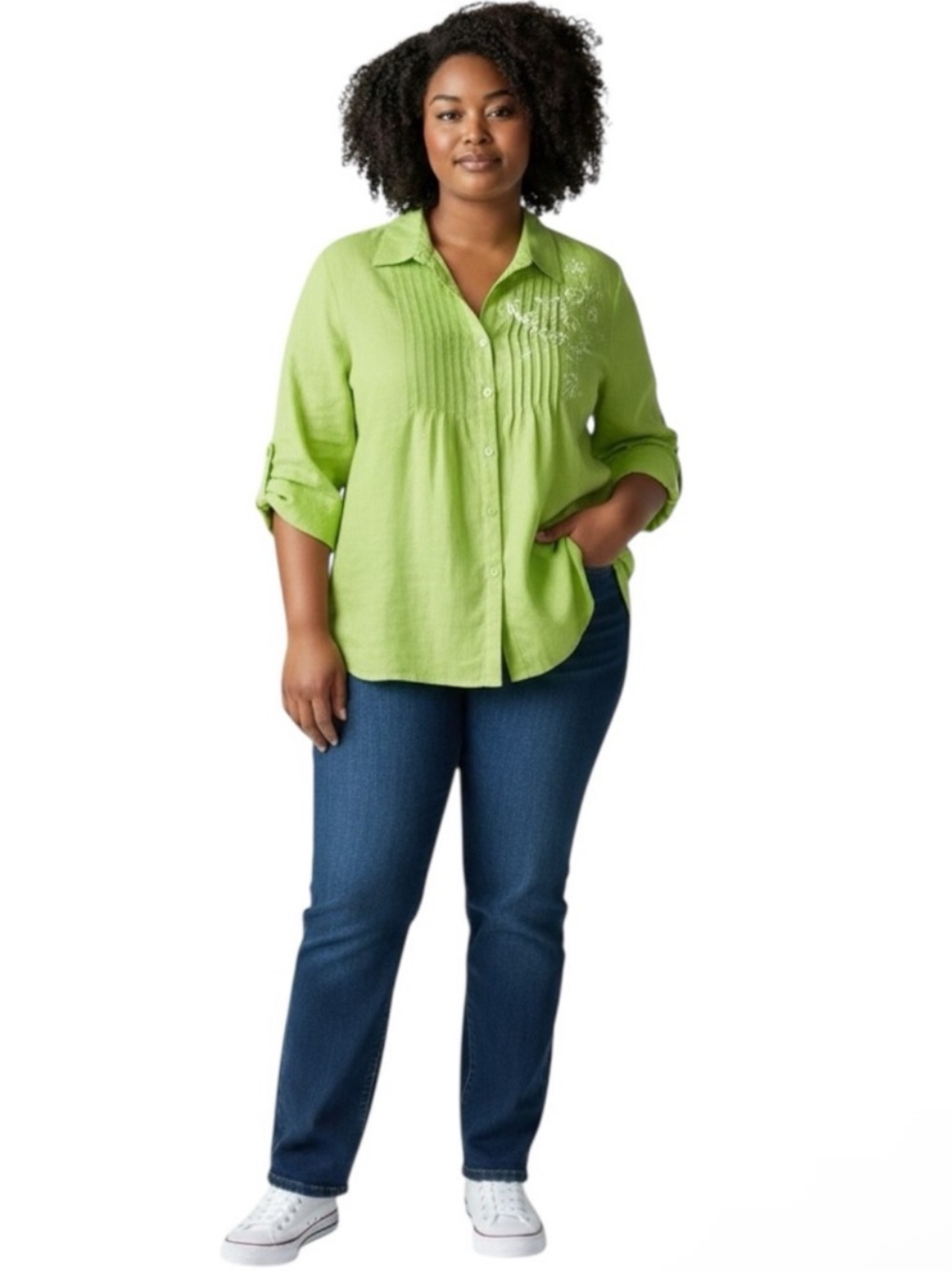 CARROLL REED Woman 100% Linen Lime Button-Down Shirt Size 1X - Picture 13 of 13